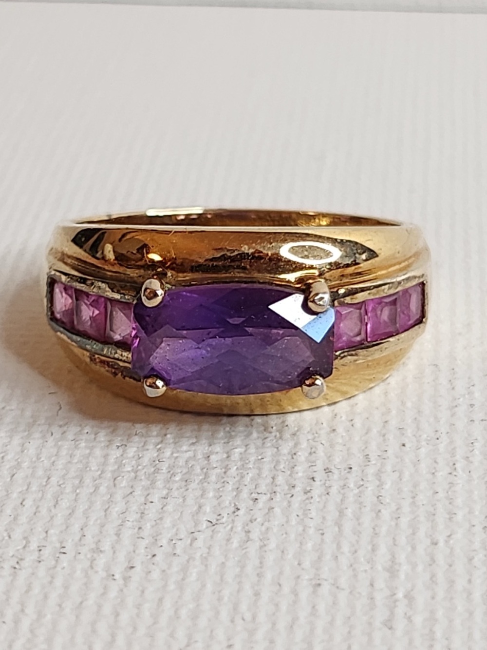Colorful Purple & Pink 925 Sterling Silver Gold Plated Women's Ring Size 10